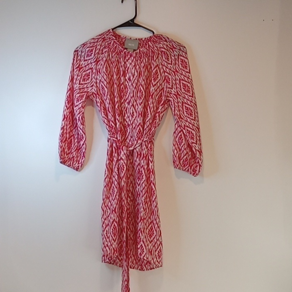 Maeve By Anthropologie Dress Tie Waist Diamond Print Women's Sz Xsmall EUC NICE